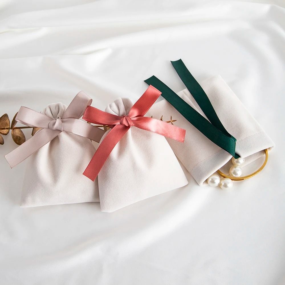 Velvet Jewelry Bags 10 Pcs Suede Gift Packaging champagne Pink 3.9 X 4.7 In