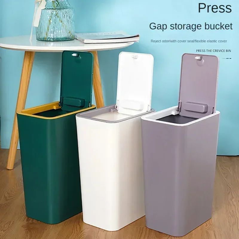 Press Top Bathroom Trash Can Small Pop Up Lid Plastic Wastebasket For Toilet & Bedroom white