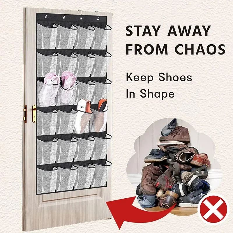 24 Pocket Wall & Door Hanging Shoe Organizer Space Saving Mesh Storage Rack gray