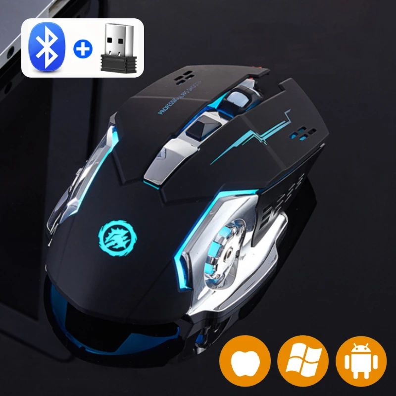 Rechargeable Dual Mode Bluetooth Mouse And 2.4G USB Wireless Gaming Mouse With Silent Click And Backlight Rechargeable Dual Mode Bluetooth Mouse And 2.4G USB Wireless Gaming Mouse With Silent Click And Backlight