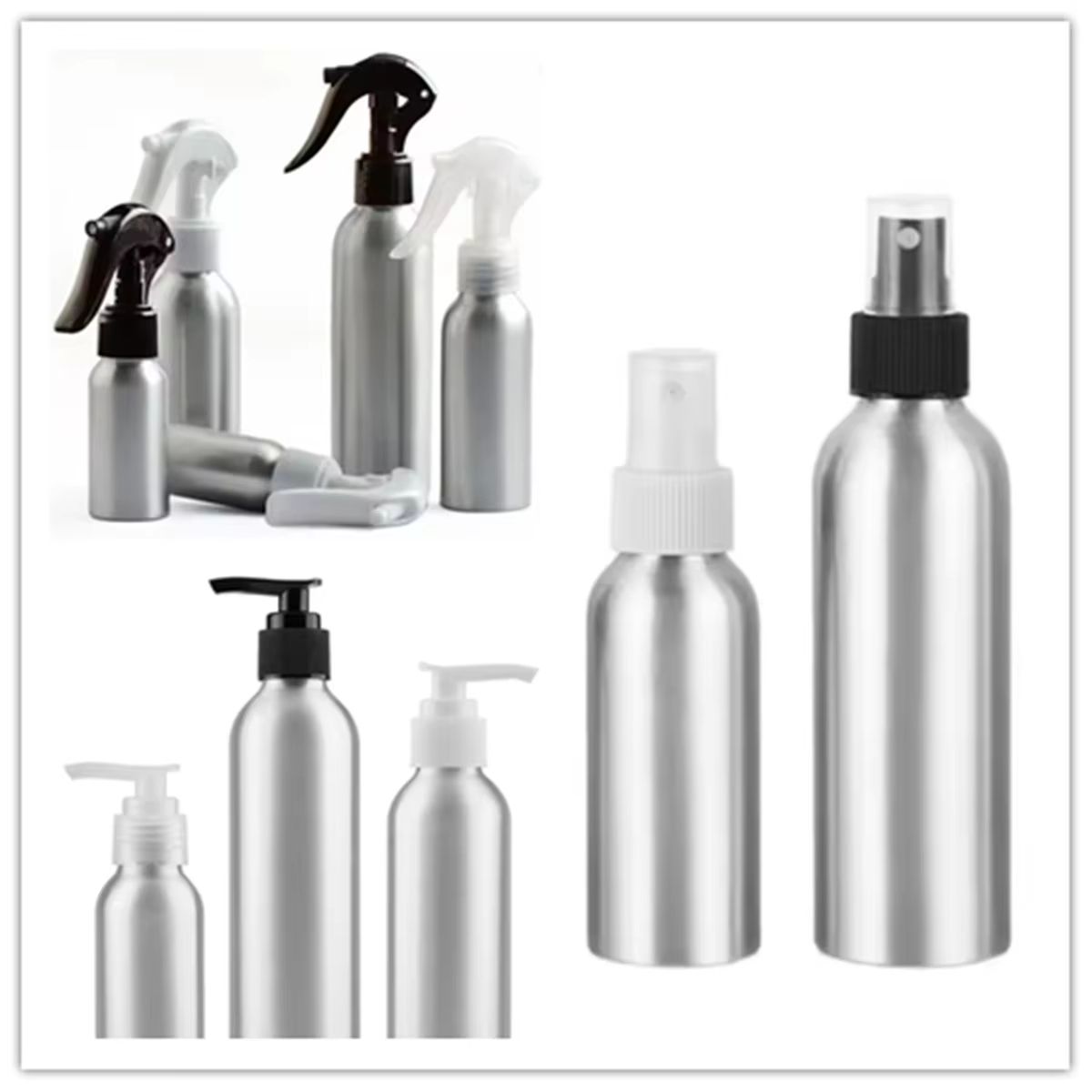 Multi Size Aluminum Spray & Lotion Bottle Set With Trigger, Fine Mist, And Pump Sprayer clear Sprayer 2.03 Fl Oz