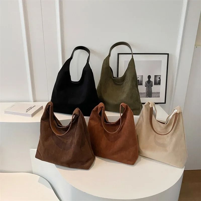 Vintage Suede Shoulder Bag Large Capacity Casual Commuter Handbag For Women dark Brown