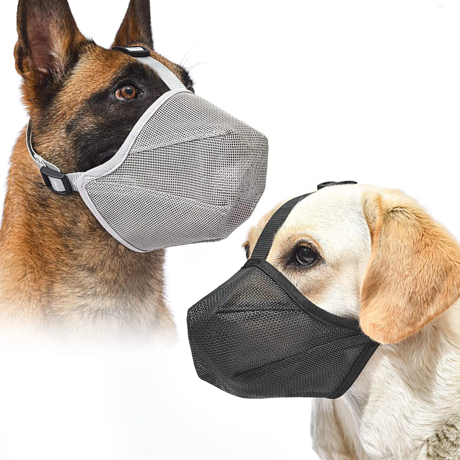 Adjustable Breathable Pet Dog Muzzle, Anti Bark Bite Mesh Mouth Cover XS grey