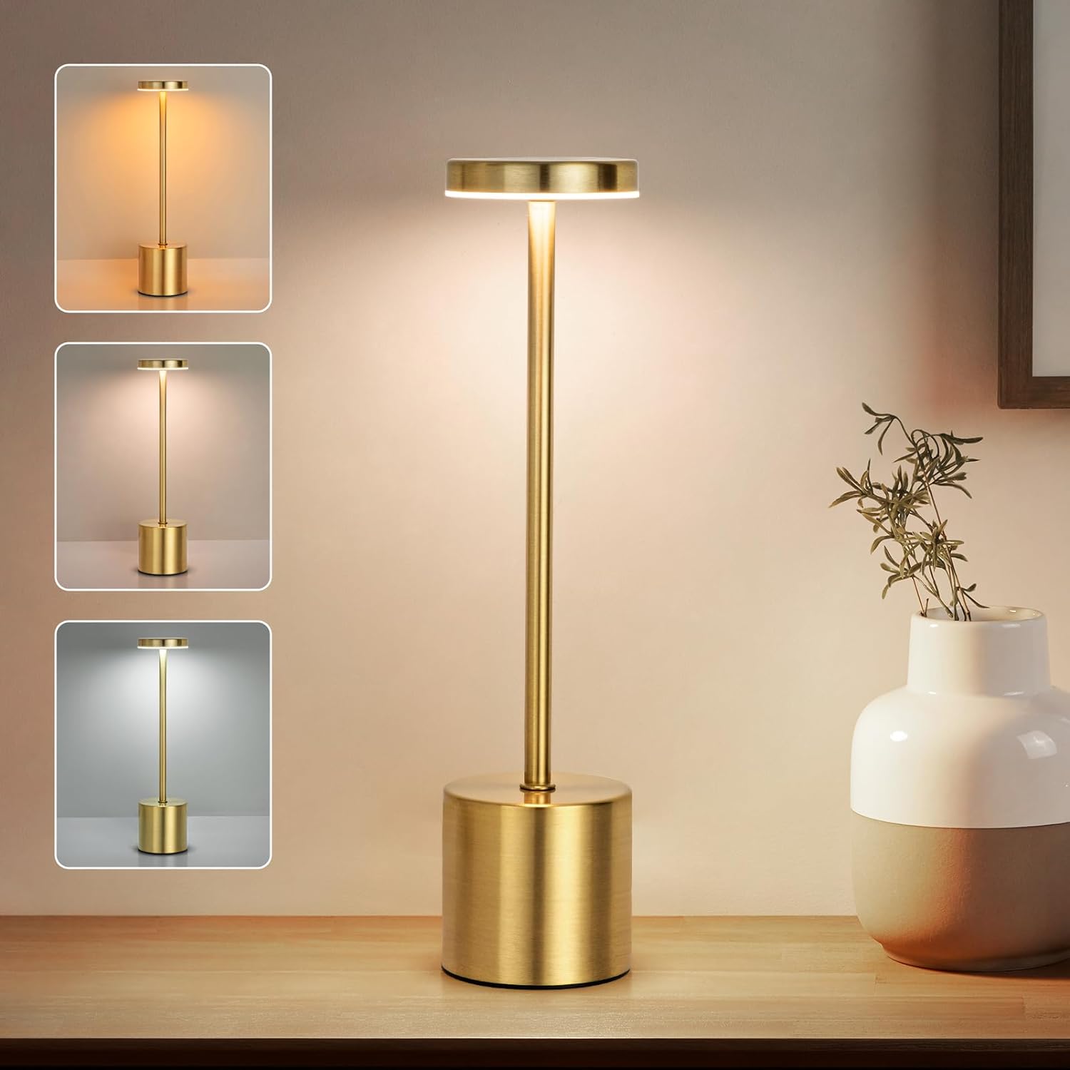 LED Touch Metal Table Lamp, Rechargeable Bedside Creative Light Bar, Outdoor Ambient Night Light rose Golden