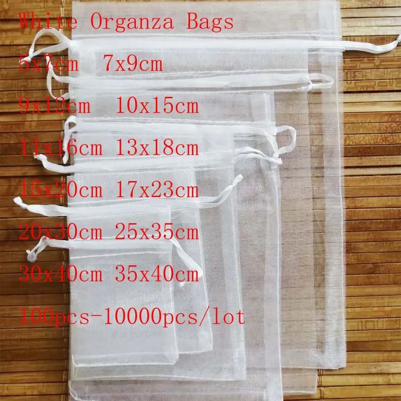 White Organza Drawstring Gift Bags 100 Pack, Sheer Jewelry Pouches For Weddings And Holidays 4.33x6.30in 500pcs