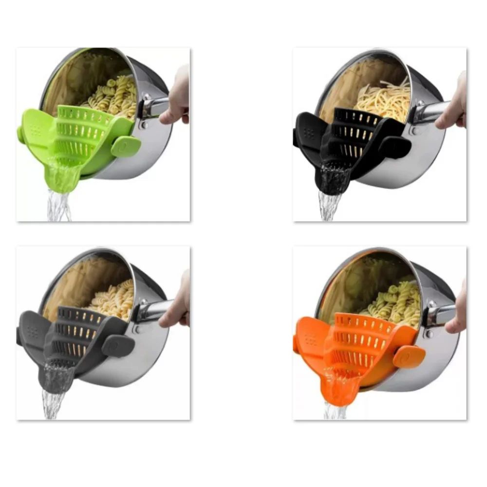 Silicone Clip On Pasta Strainer Foldable Clamp Pot Filter For Noodles & Vegetables grey