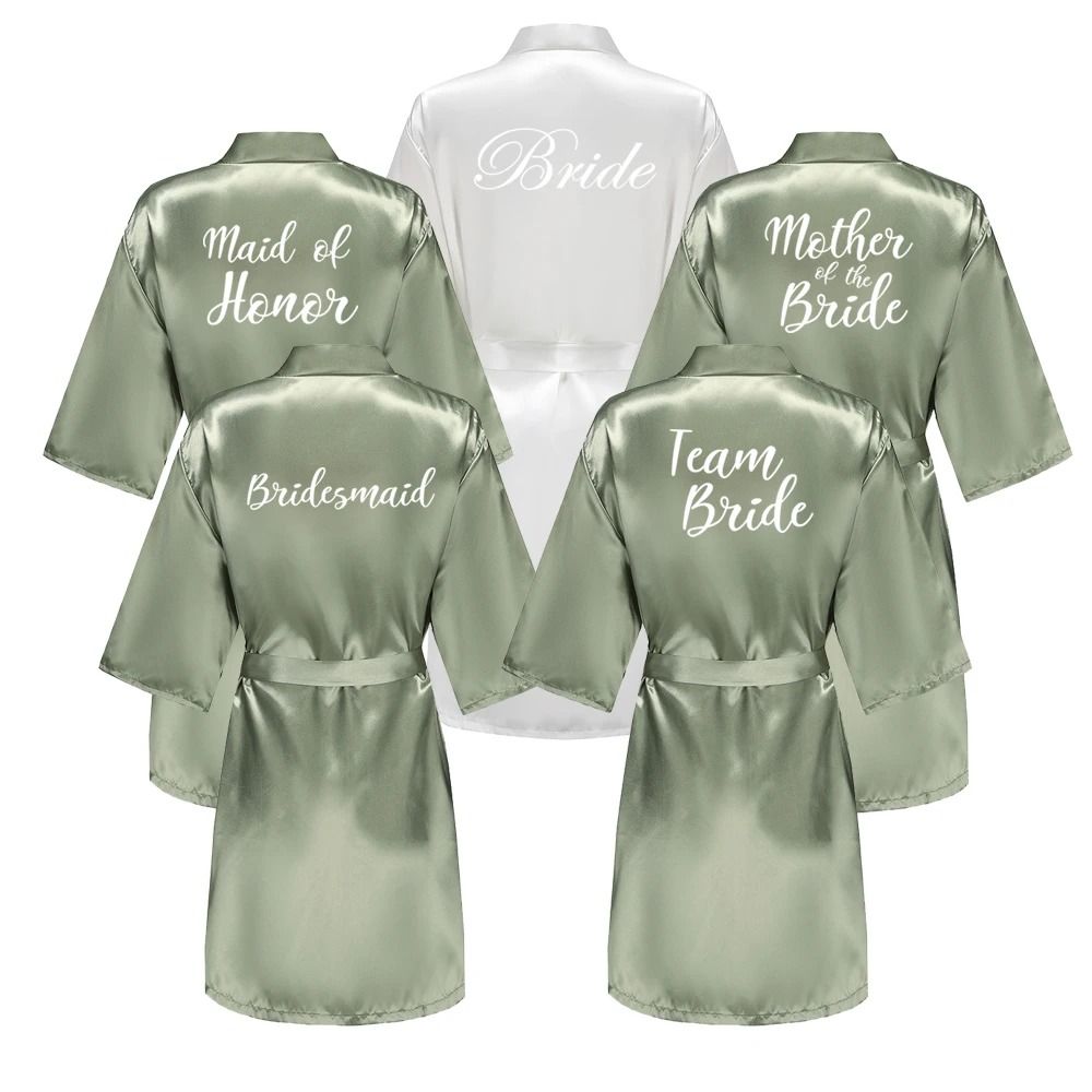 Grass Green Satin Bride And Bridesmaid Short Robe For Wedding Party n xl