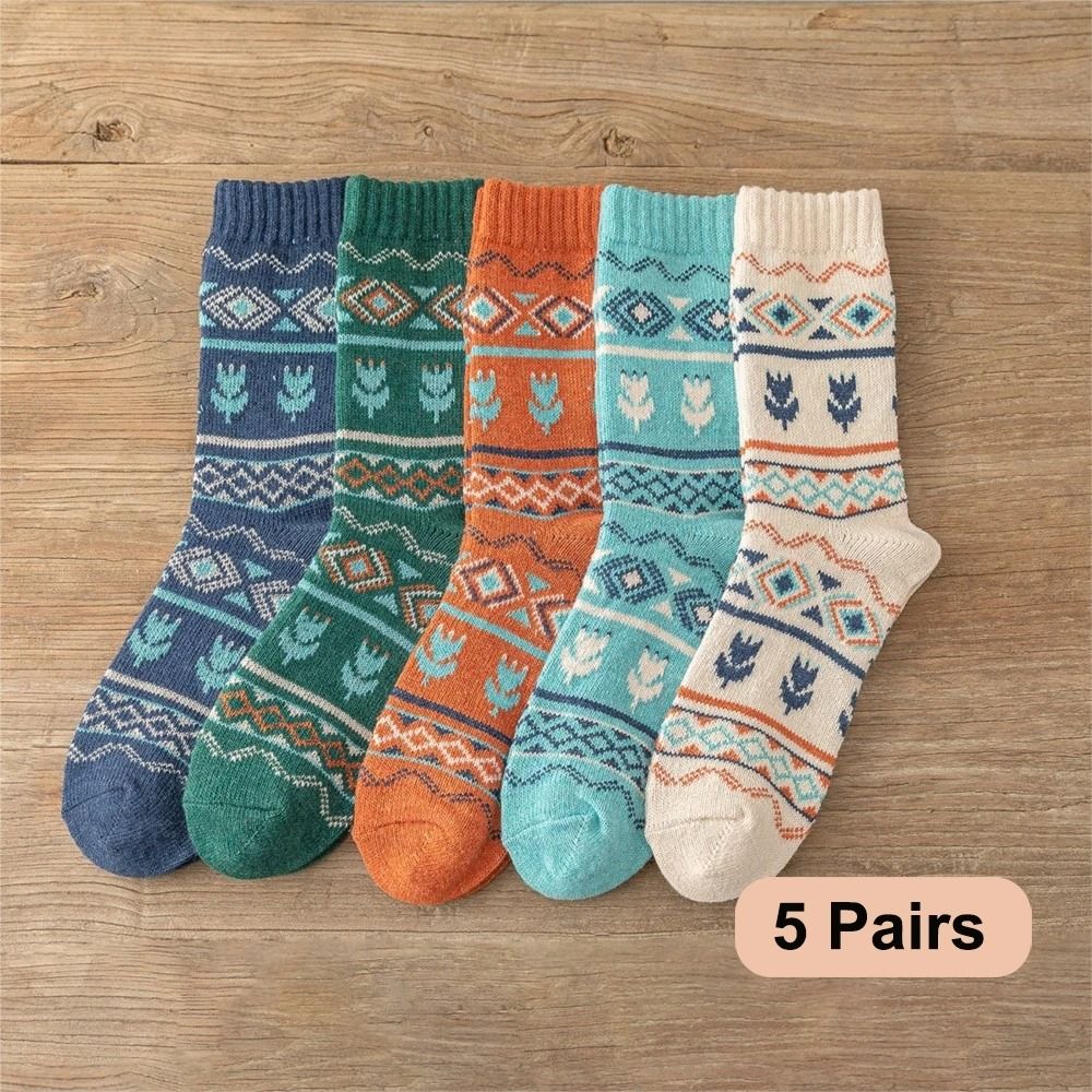 5 Pair Retro Thermal Winter Sock Set style 5