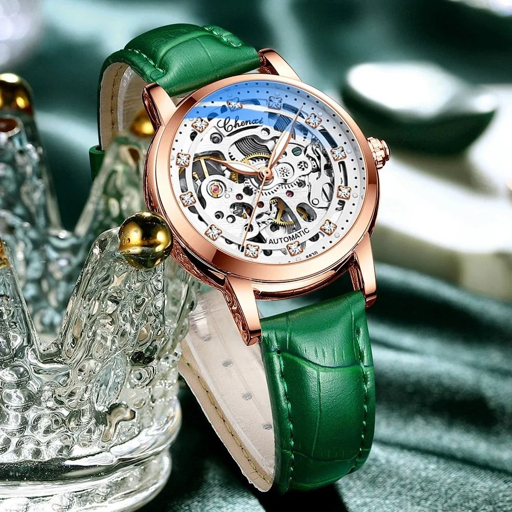 Luxury Skeleton Tourbillon Automatic Mechanical Watch Premium Stainless Steel Waterproof Timepiece For Women brown