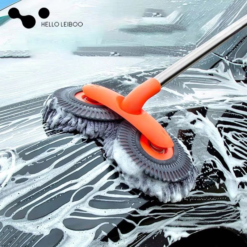 LEIBOO Telescopic Chenille Car Washer Mop With Double Brush Head For Exterior And Window Cleaning 1set Standard