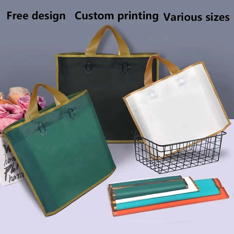 Customized Logo Tote Bags 50 Pcs Gold Edge Party Favor & Shopping Bags red 15.7 X 13.8 In