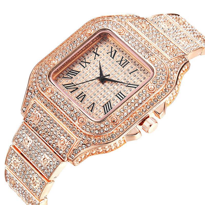 Luxury Diamond Gold Watch For Men & Women Unisex Rhinestone Bracelet Watch Elegant Female Wrist Watch rose