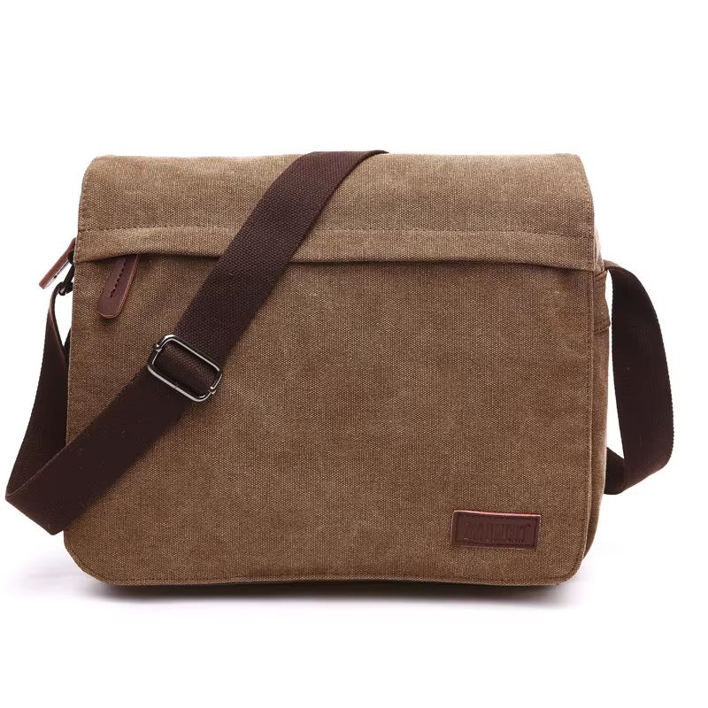 Vintage Canvas Messenger Bag With Buckle Casual Shoulder Bag & Canvas Satchel For Men gray Large
