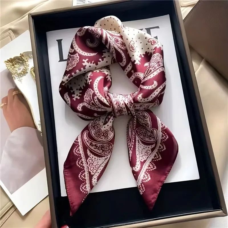 Paisley Print Satin Square Scarf For Women Lightweight Silk Feel Neck & Head Bandana jnc258 03