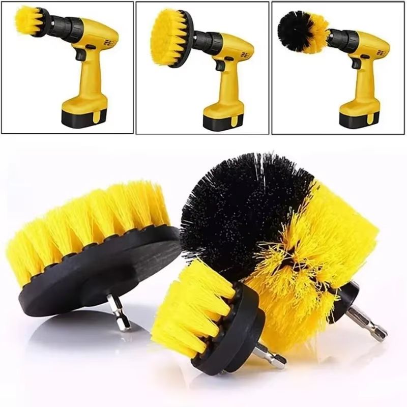 3 Piece Drill Brush Power Scrubber Cleaning Tool Kit For Home And Auto Surfaces yellow