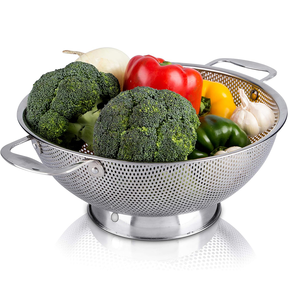 Large Stainless Steel Colander With Handle Durable Kitchen Food Strainer Basket With Self Draining Ring Base For Pasta l