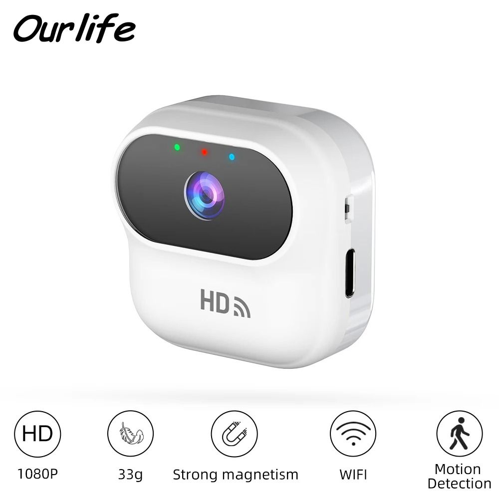Ourlife A800 Mini WiFi Security Camera 1080P Smart Home Monitor white with 64 Gb Tf Card