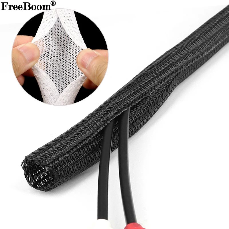 Flexible PET Braided Expandable Cable Sleeve Wire Organizer & Protector (250 Mm) black 0.12in 164.04ft