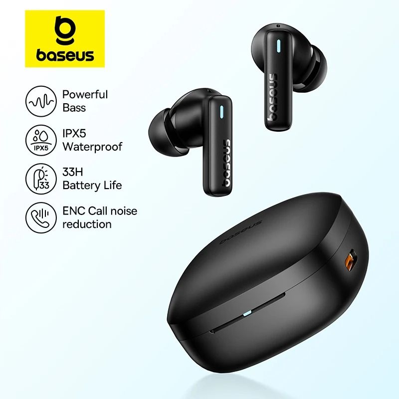 Baseus Bowie E19 Wireless Earbuds | 12mm High Dynamic Drivers & Bluetooth 5.3 With 33H Battery black