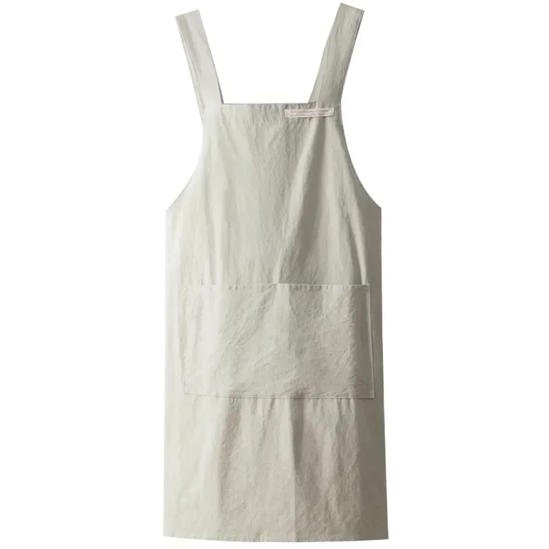 Denim Apron Cotton And Linen, Women Japanese And Korean Simple Apron, Solid Color Blouse, Florist Coffee Shop Apron grey