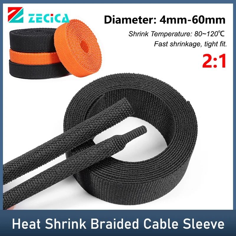 Heat Shrink Braided Cable Sleeve High Density Insulation PET Wire Protection & Auto Line Organizer orange 2m 6mm