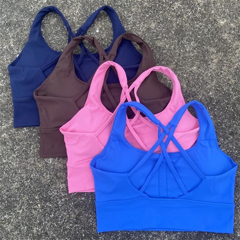Cross Strap High Impact Sports Bra Push Up Yoga Crop Top coffee m