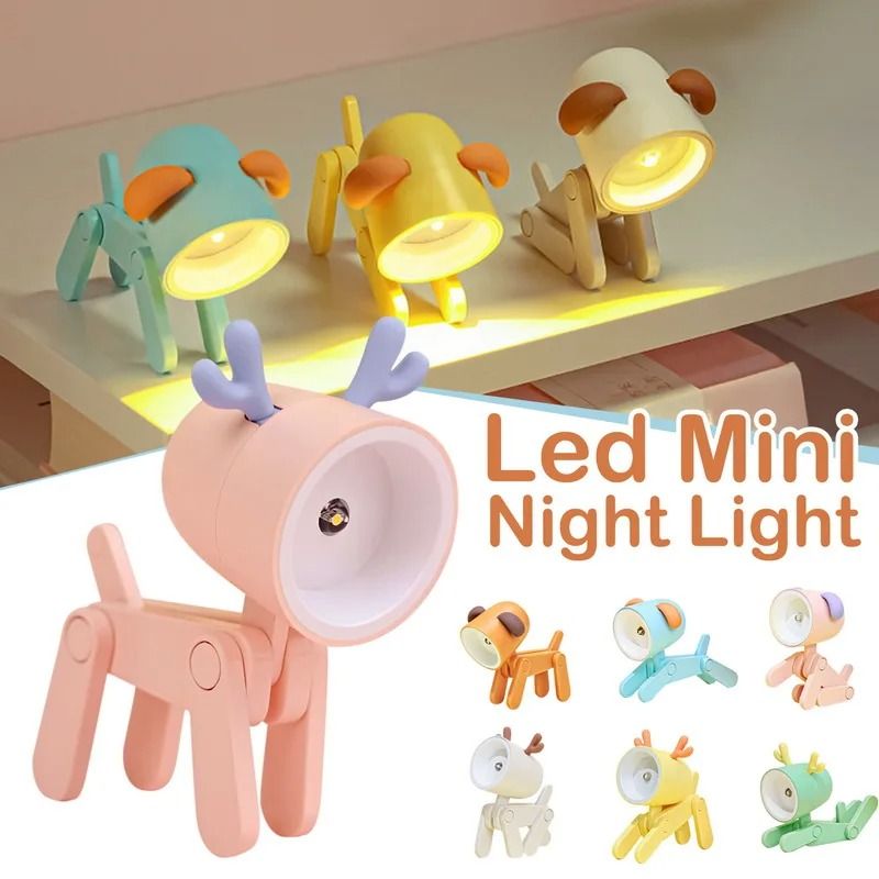 Cute Pet Mini LED Night Light Portable Folding Animal Lamp b Off White Deer
