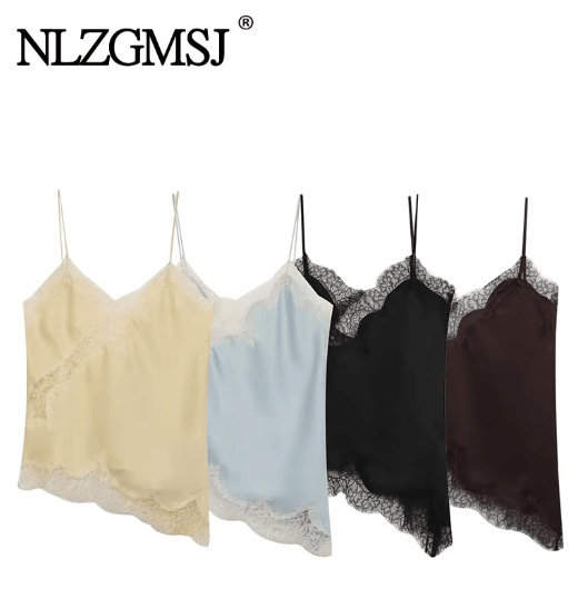NLZGMSJ 2025 Lace Embellished Camisole Off Shoulder Sleeveless Summer Top as Picture2 s(us 4)