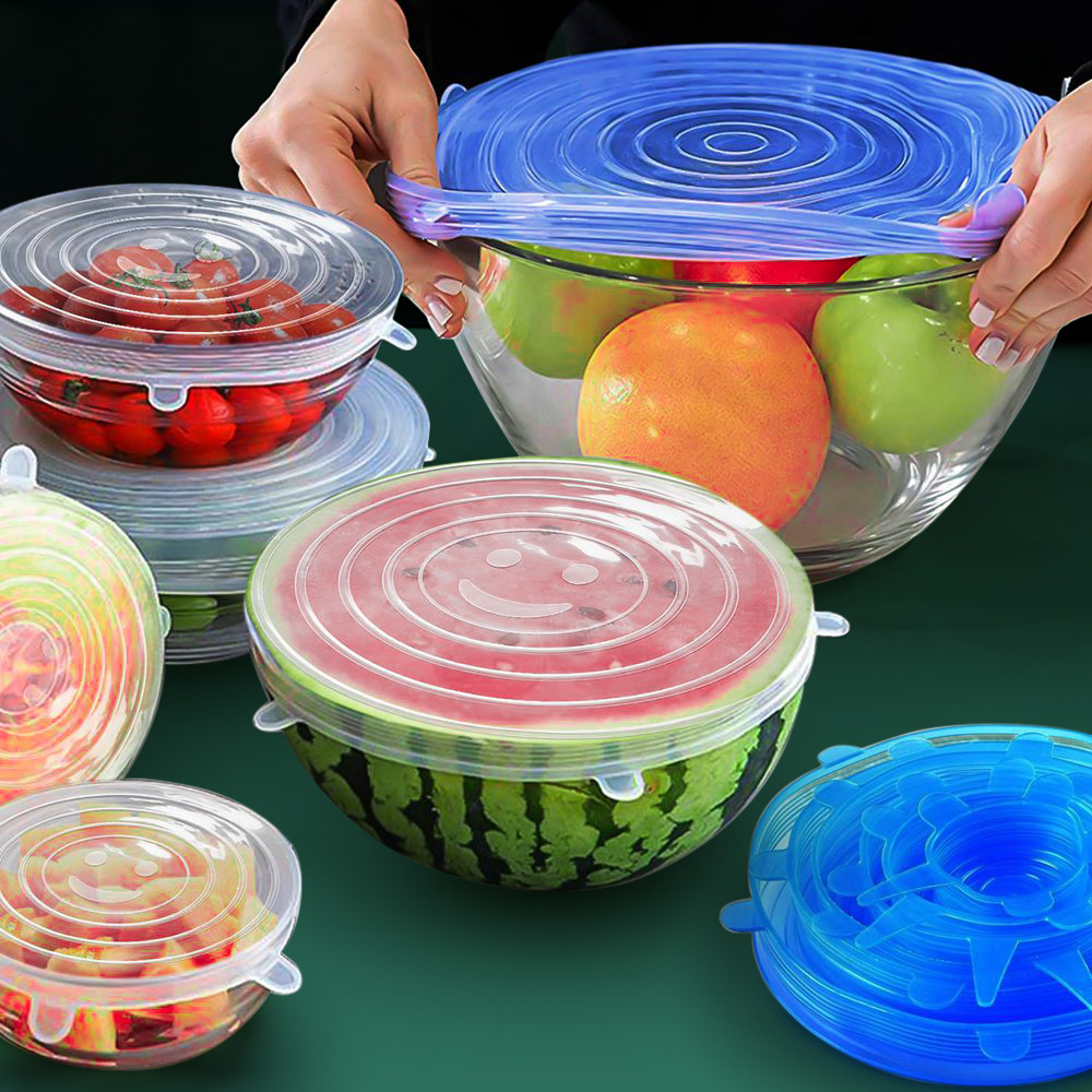 Universal Silicone Stretch Lids For Kitchen Bowls And Food Storage white 6 Pcs