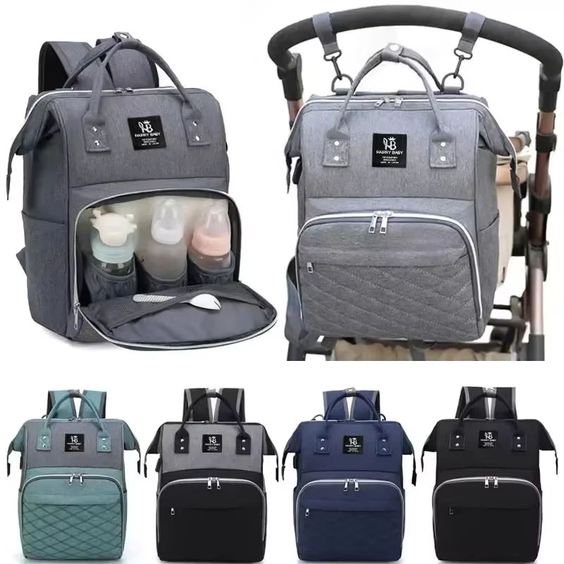 Mommy Diaper Bag With Changing Mat & Stroller Hanging Straps black Gray