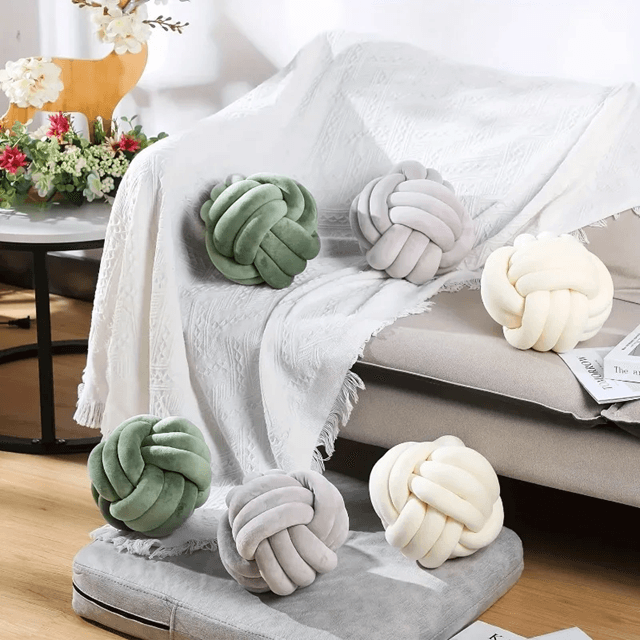 Cozy Knotted Ball Pillow Plush Decorative Cushion For Sofa And Gaming Chair beige 22x22cm