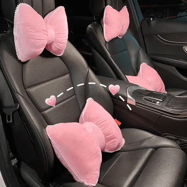CozyDrive Plush Car Headrest & Lumbar Pillow Pink Cartoon Bowknot Neck & Waist Support Cushion waistpillow B