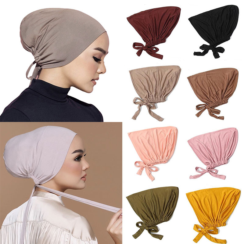 Soft Modal Muslim Turban Hat Comfortable Inner Hijab Cap For Women navy Blue