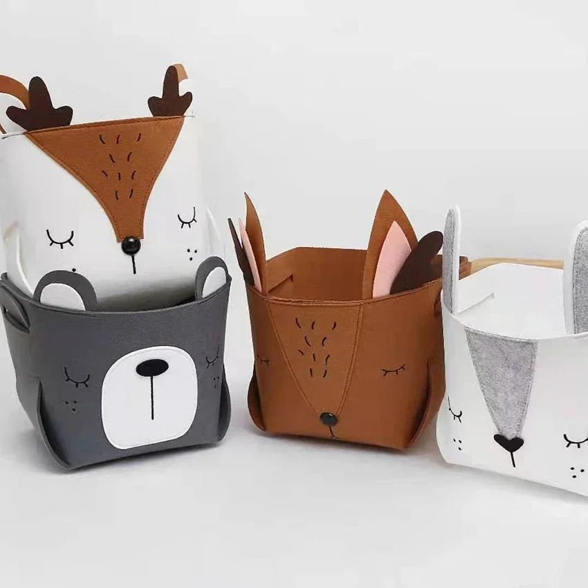 Cute Cartoon Animal Felt Fabric Foldable Storage Basket For Nursery Toys 01