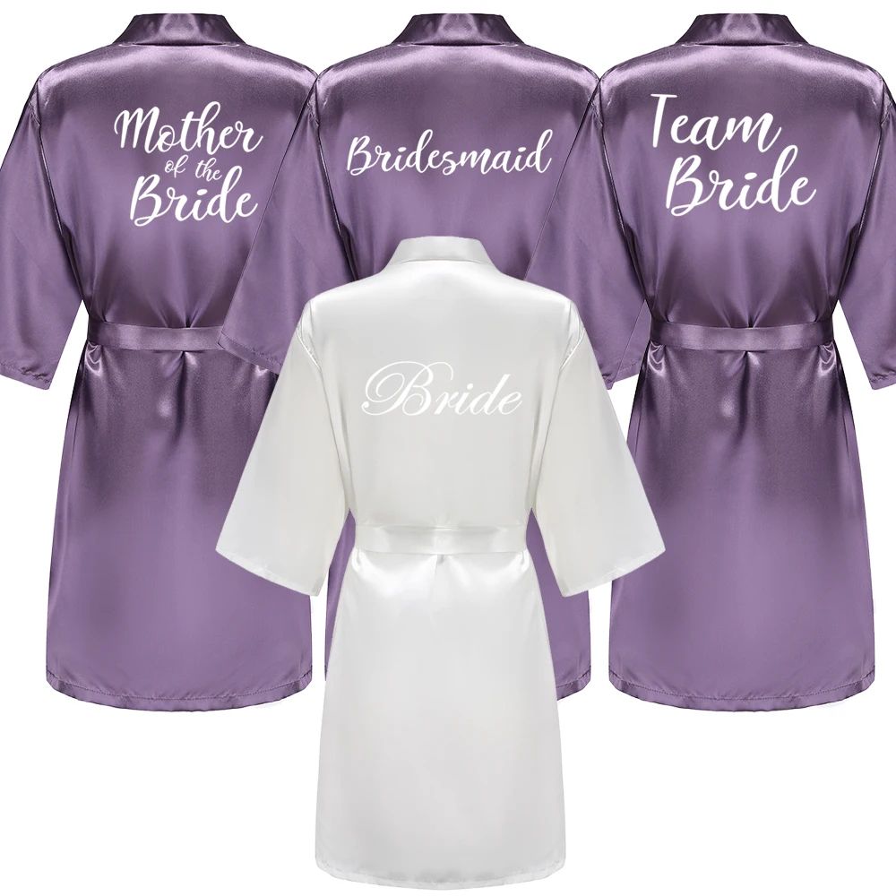 Elegant Satin Bridal Party Robe Short Silk Bridesmaid & Bride Getting Ready Robe d m