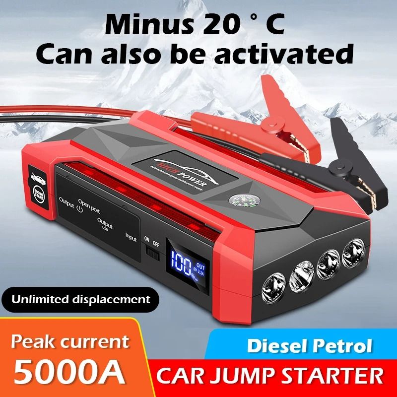 5000A Peak Performance Car Battery Starter 12V Portable Auto Jump Starter For Petrol & Diesel Engines with Toolbox Kits