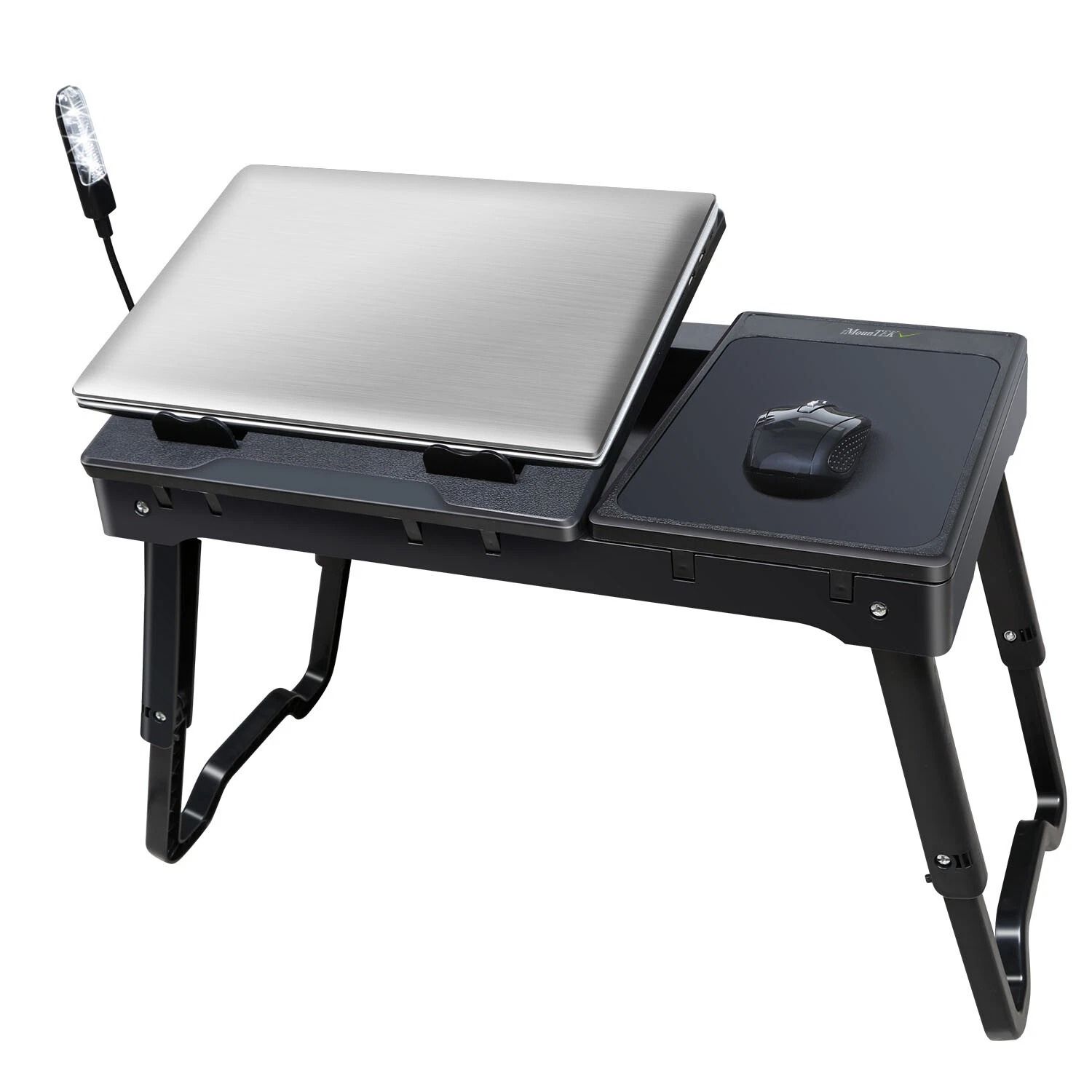 Foldable Laptop Table With Cooling Fan & Light Portable Desk Stand For Bed, Sofa, Or Office Use Foldable Laptop Table With Cooling Fan & Light Portable Desk Stand For Bed, Sofa, Or Office Use