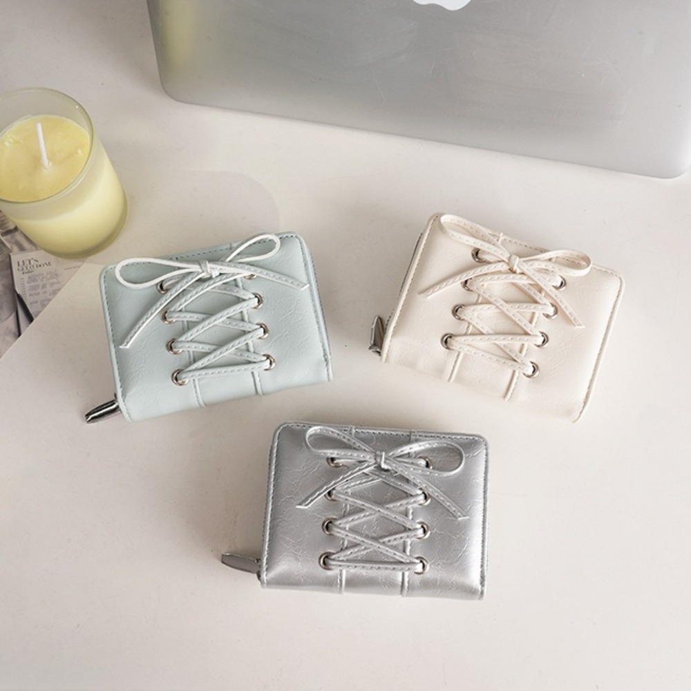 Simple Style Bow Wallet Ultra Thin Zipper PU Leather Card Holder Multi Function Clutch Travel Coin Purse For Women black