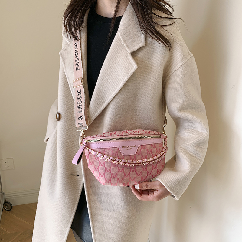 Chic Waist Crossbody Bag With Dual Chain Stylish Chest Bag With Wide Strap black