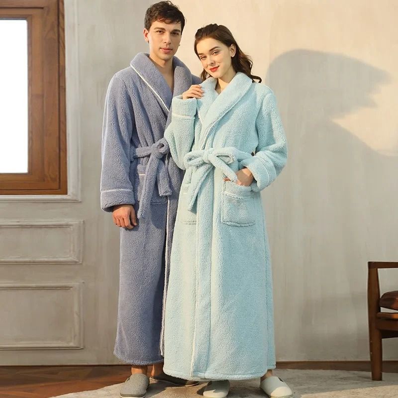 2026 Premium Thick Cotton Robe Light Luxury Extended Pajama & Comfortable Couple's Bathrobe hidden s m