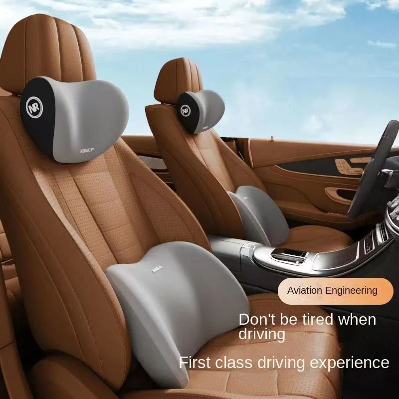 Ergonomic Memory Foam Car Comfort System All Season Headrest & Lumbar Support Set black headrest