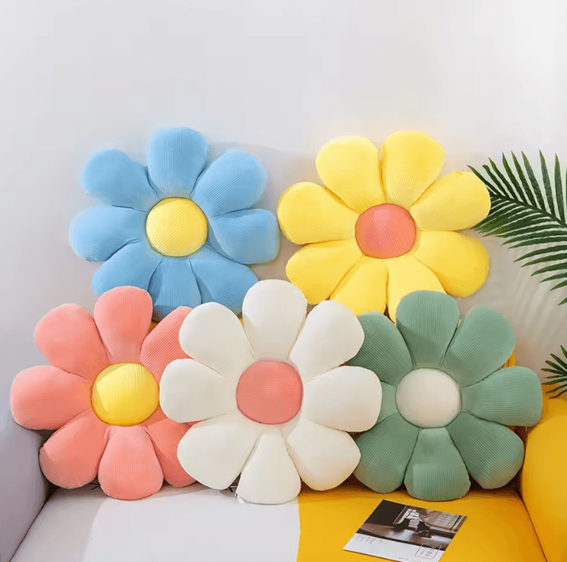 BlossomJoy Plush Flower Cushion Pillow 15.7 In Pink Daisy Seat Pillow For Kids Bedroom & Bay Window Decor yellow