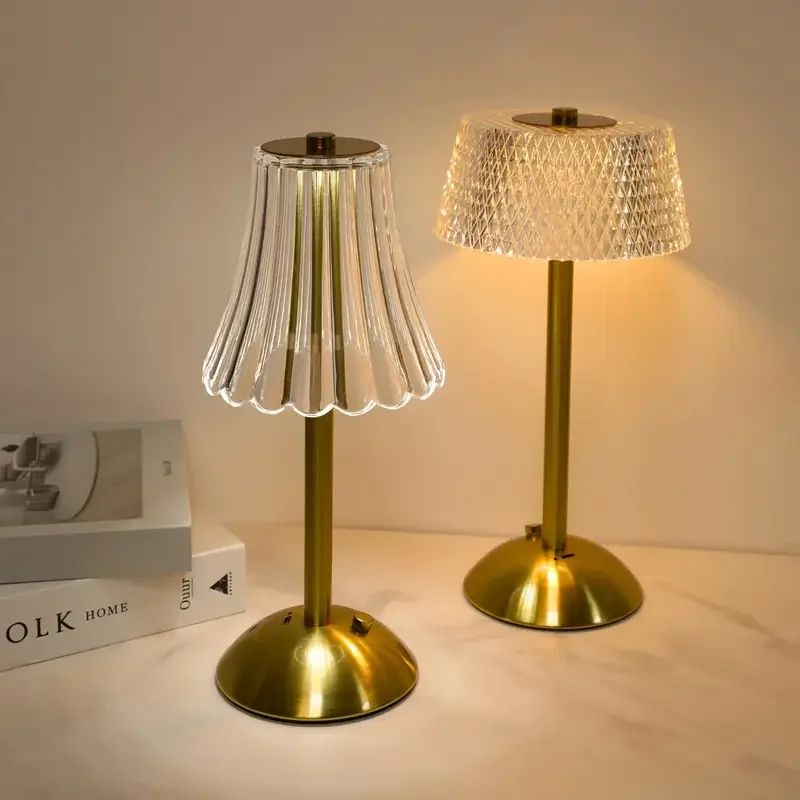 Modern Crystal LED Touch Desk Lamp Rechargeable Gold Cordless Decorative Light a