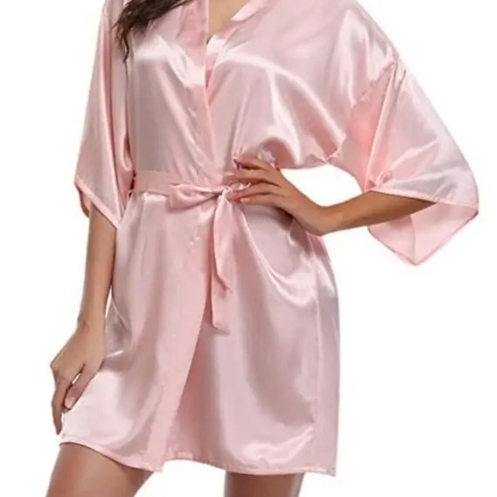 Silk Kimono Robe Satin Bridesmaid Bathrobe For Women pink l