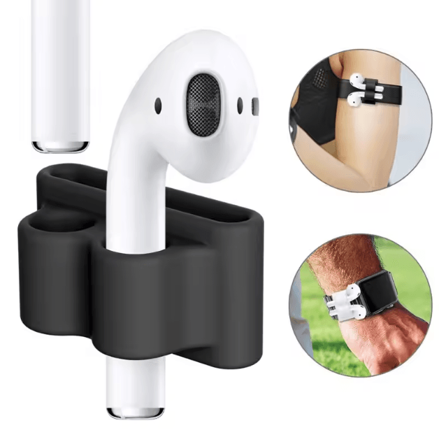 Silicone AirPods Holder Clip With Anti Lost Hook Stand Compatible With Apple Watch And Wireless Earphones black