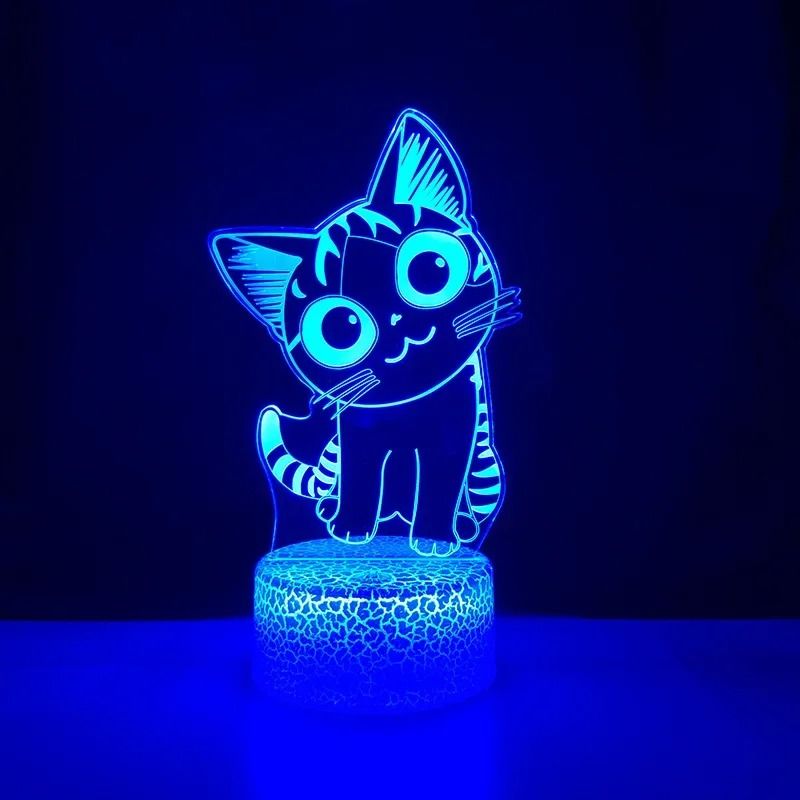 Cute 3D Cat Night Light Acrylic LED Novelty Table Lamp For Kids 7 Color No Remote black Base