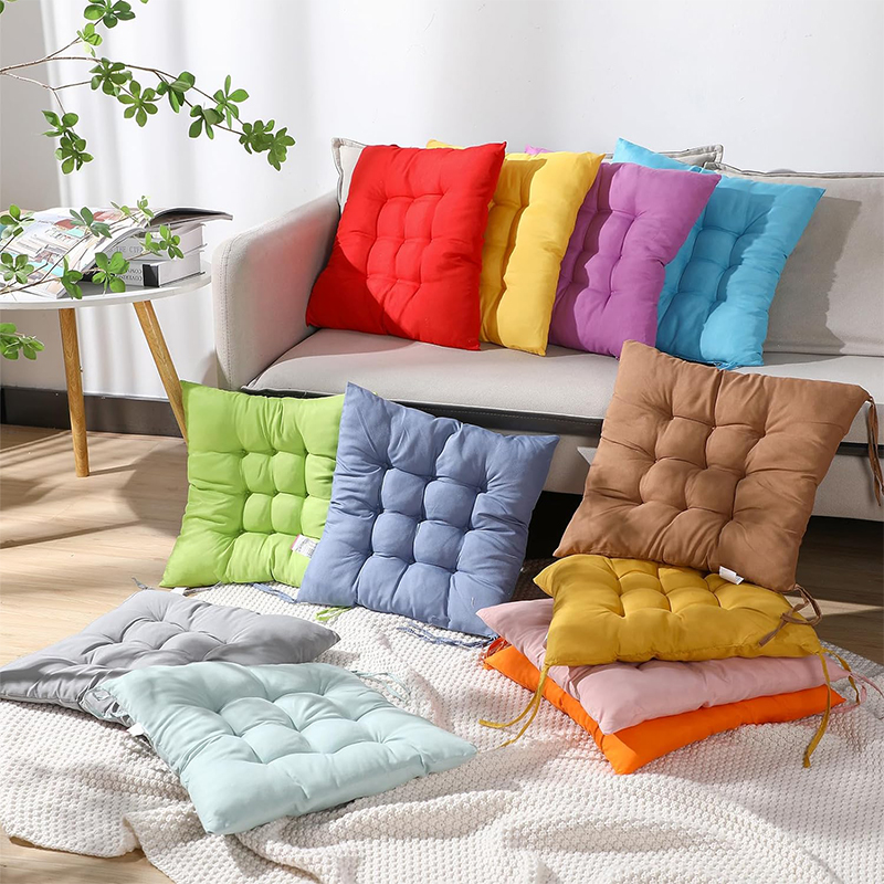 Chair Pads Cushions For Dining Chairs With Ties Square Floor Pillows For Meditation & Flexible Seating yellow