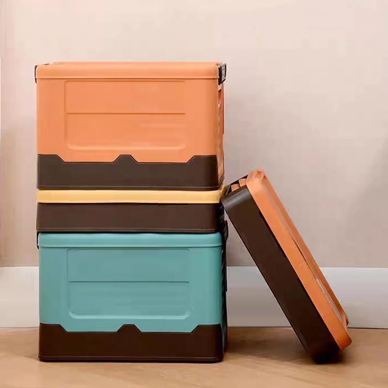 Large Foldable Storage Box With Lid Multifunction Plastic Organizer Basket orange (m)