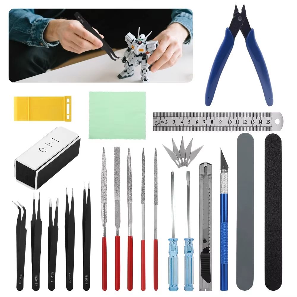 26 Piece Gundam Model Tool Kit With Model Building Tools, Precision Nippers, Hobby Knife, Files, Tweezers, And Storage B 26 Piece Gundam Model Tool Kit With Model Building Tools, Precision Nippers, Hobby Knife, Files, Tweezers, And Storage B