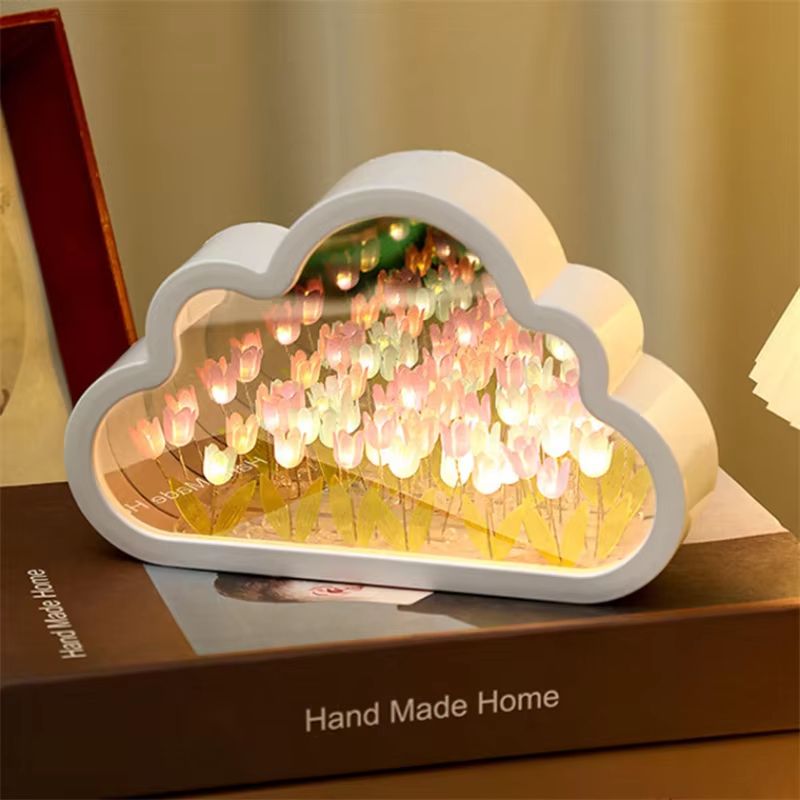 Cloud Tulip Mirror LED Night Light Handmade DIY Flower Atmosphere Table Lamp blue